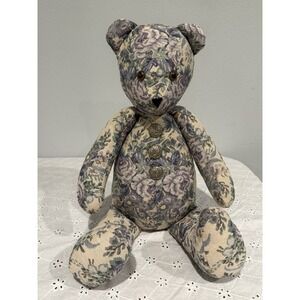 Vintage Floral Tapestry Stuffed Teddy Bear Celestial Buttons 80's Grandmacore‎